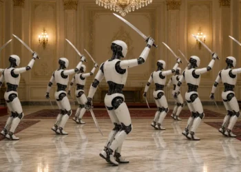 Robôs humanoides chineses dançam com espadas em tradicional dança saudita em Riade