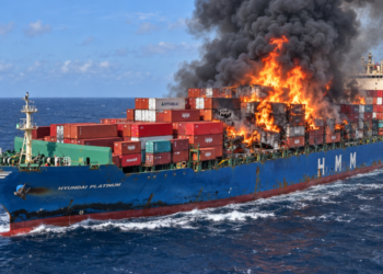Navio HMM Platinum sofre incêndio e permanece à deriva próximo a Madagascar